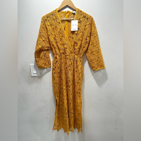 NWT & Other Stories Yellow Allover Lace Midi Dress - Picture 2 of 4